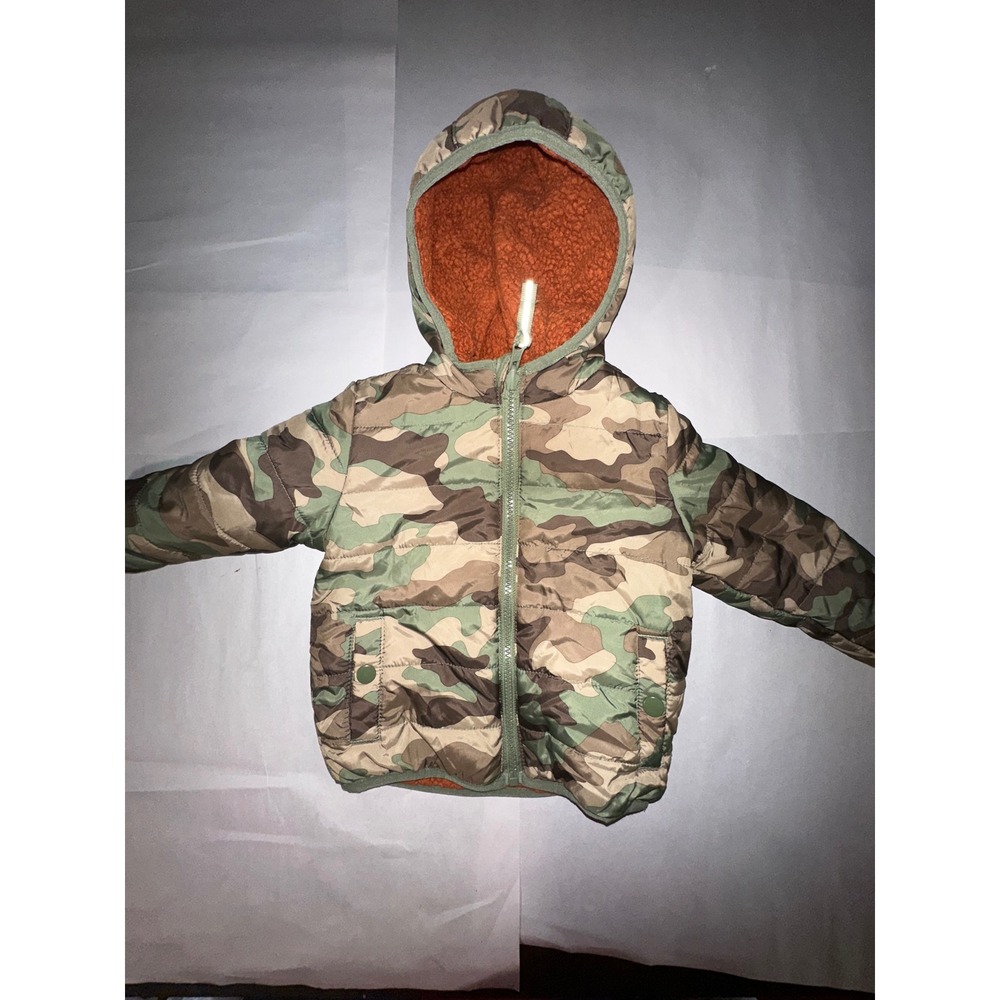 Cat & Jack Baby Boys Camo Puffer Jacket Sherpa Lined Hooded Coat Green 18M